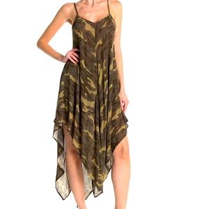 Elan Camouflage Asymmetrical Hanky Hem Midi Slip Dress/Cover Up